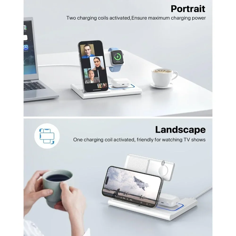 3 in 1 Wireless Charging Station for iPhone 14 13 12 11 Apple Watch 8-2 AirPods